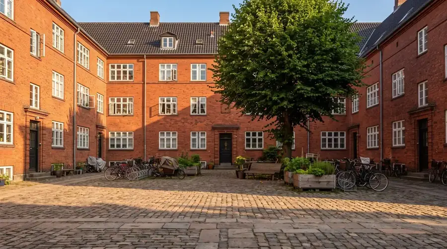 Andelsboligkompleks i rød mursten