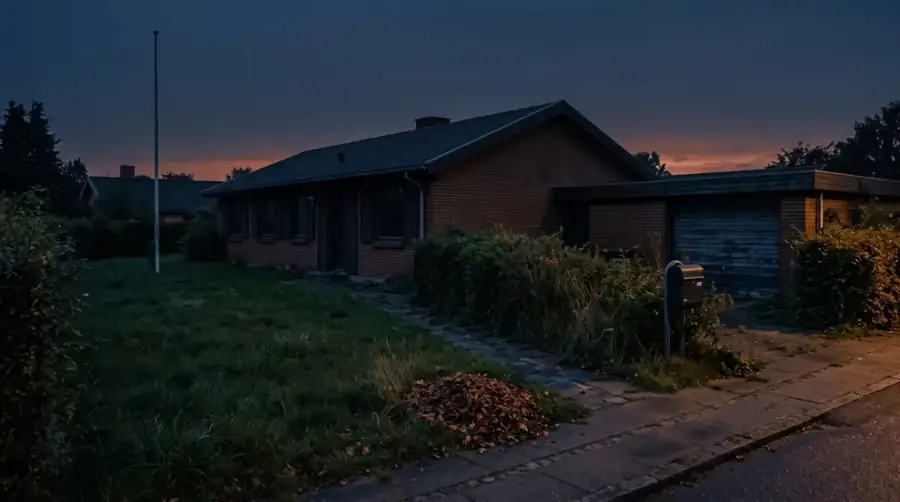 Roligt hus med lukkede skodder, uden salgsopslag